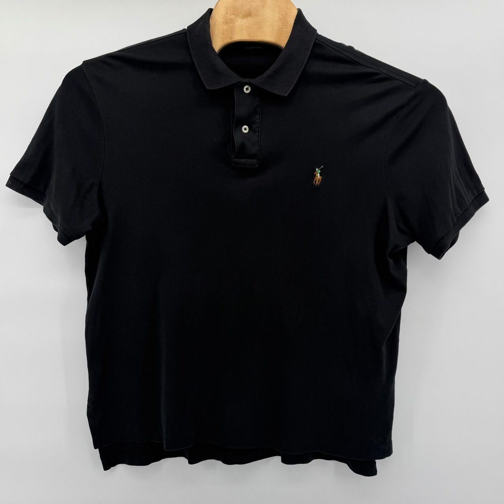 Polo Ralph Lauren Polo Shirt Men XL Black PimaSoft Touch Short Sleeve Flesh Pony